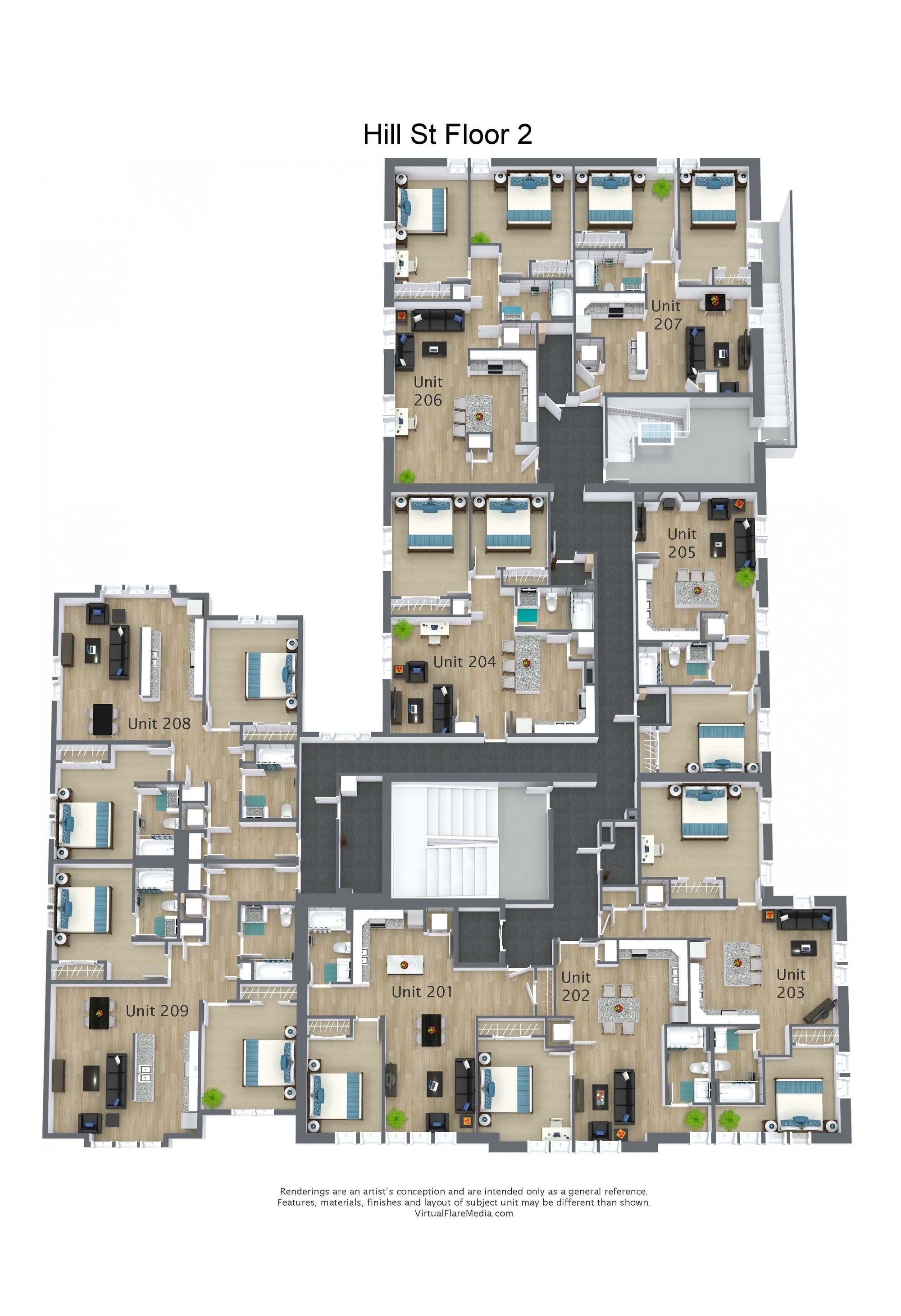 Floor Hill St Floor 2 - 3D Floor Plan