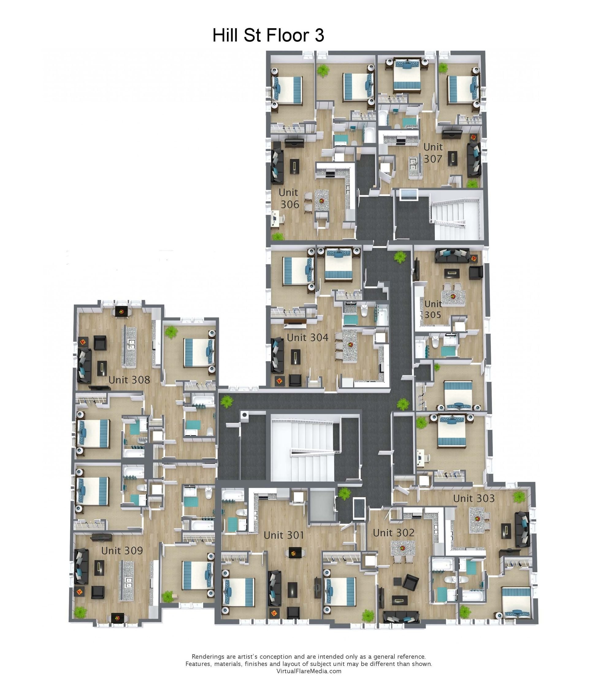 Hill St Floor 3 - 3D Floor Plan