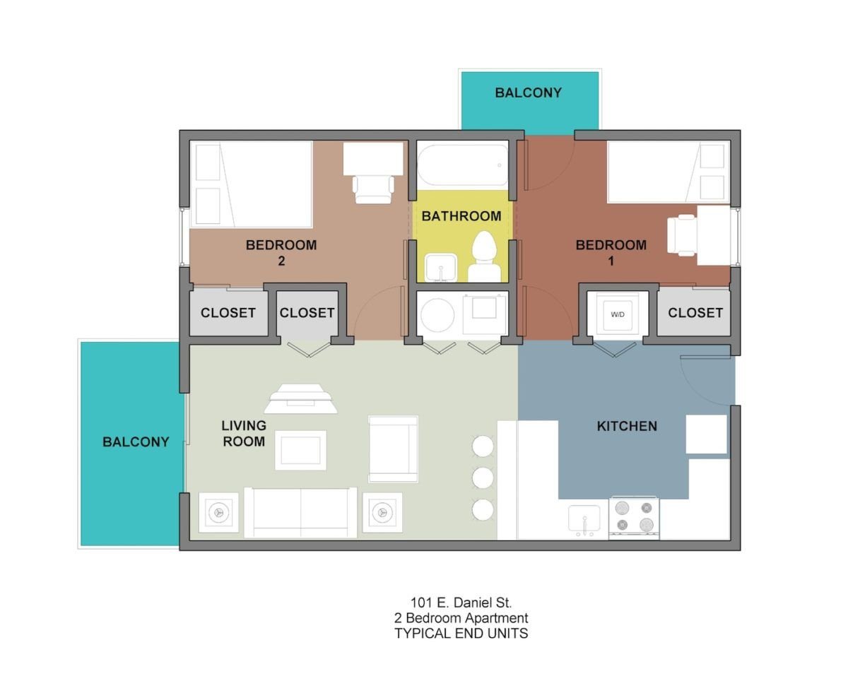 2 bed end unit