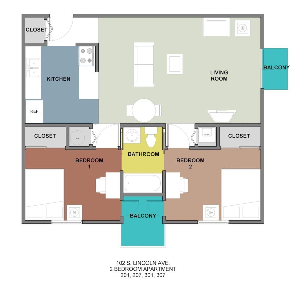 2 bed units 201 207 301 307