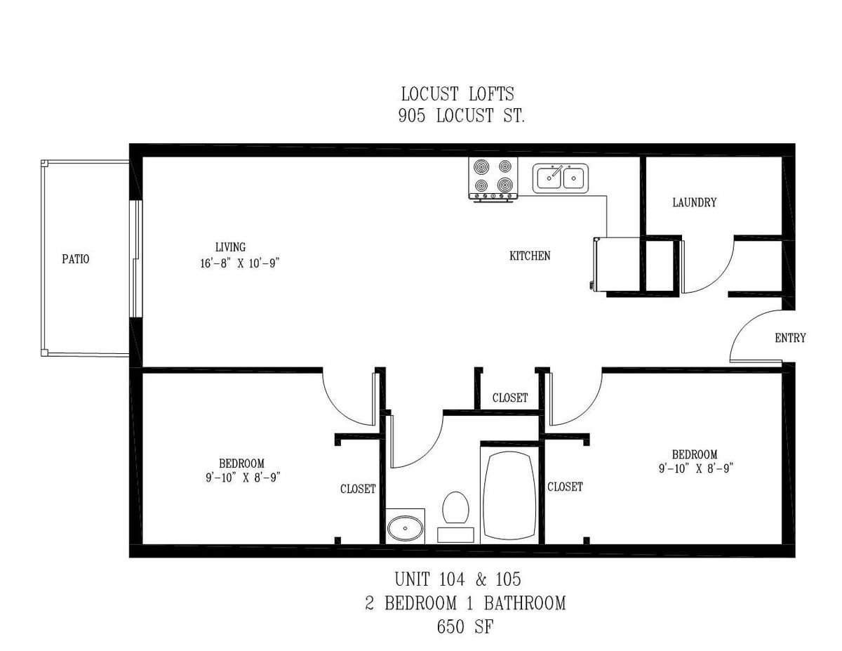 905 Locust 2 Bed 1 Bath 104-105 1